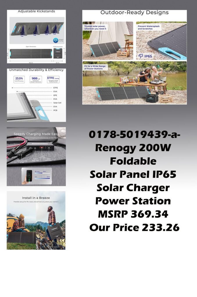 0178-5019439-a-Renogy 200W Foldable Solar Panel IP65 Solar Charger Power Station MSRP 369.34 Our Price 233.26 copy