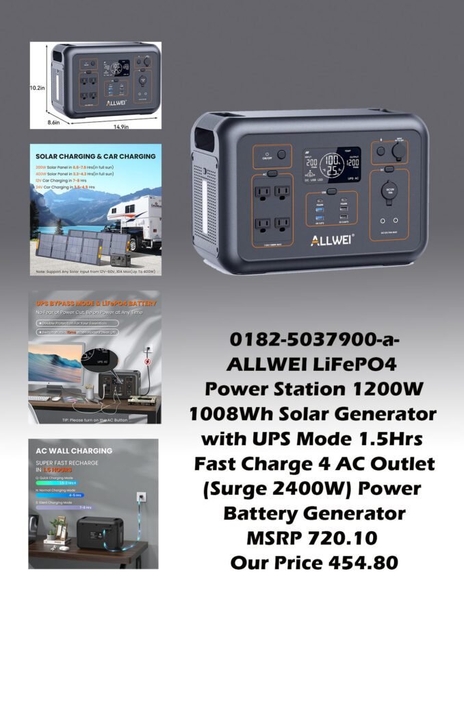 0182-5037900-a-Allwei LiFePO4 Power Station 1200W 1008Wh UPS Mode 1.5Hrs Fast Charge 4 AC Outlets (Surge 2400W) Battery Generator MSRP 720.10 Our Price 454.80 copy